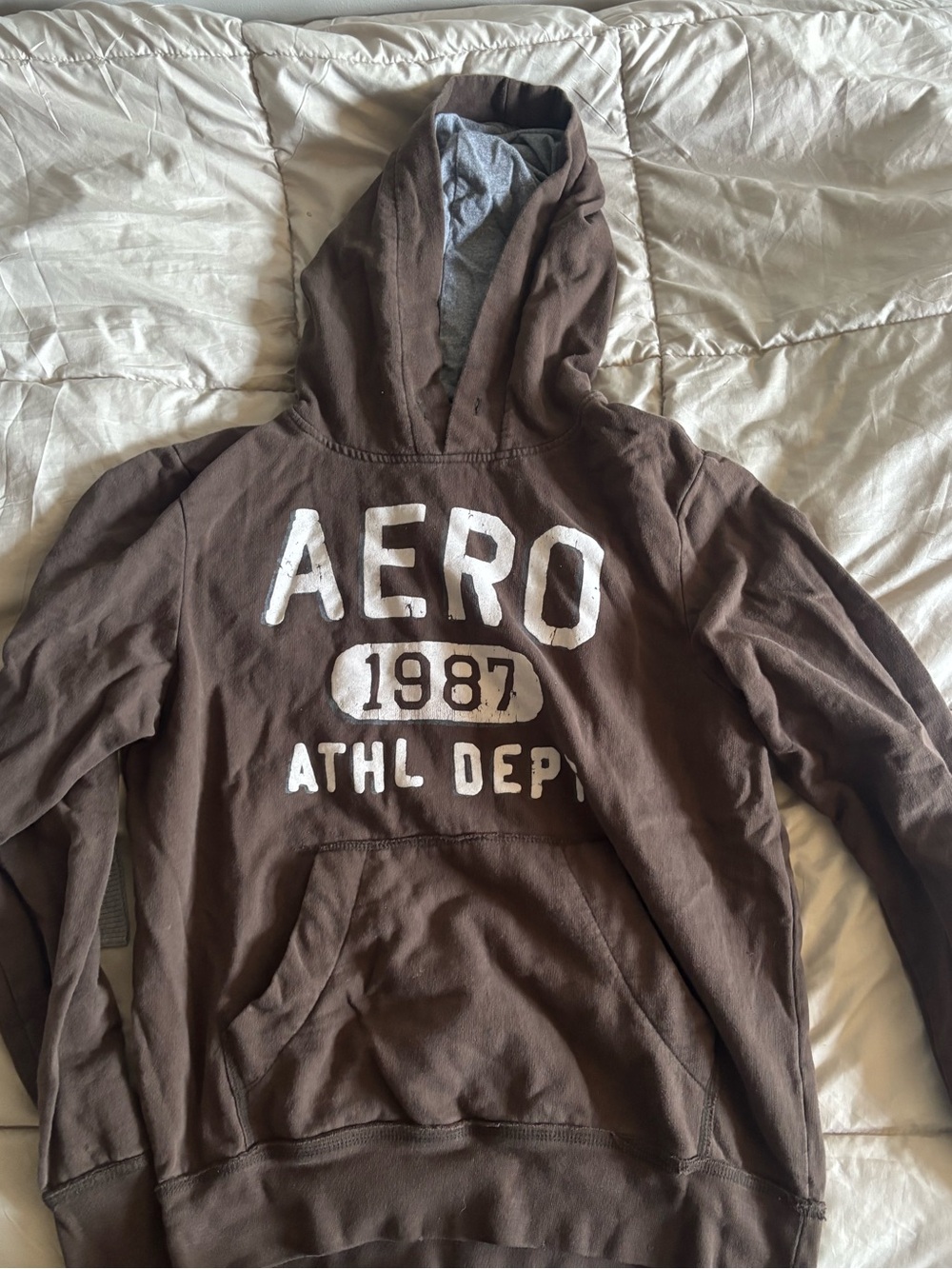 Aeropostale Brown Hoodie with White AERO 1987 Graphic